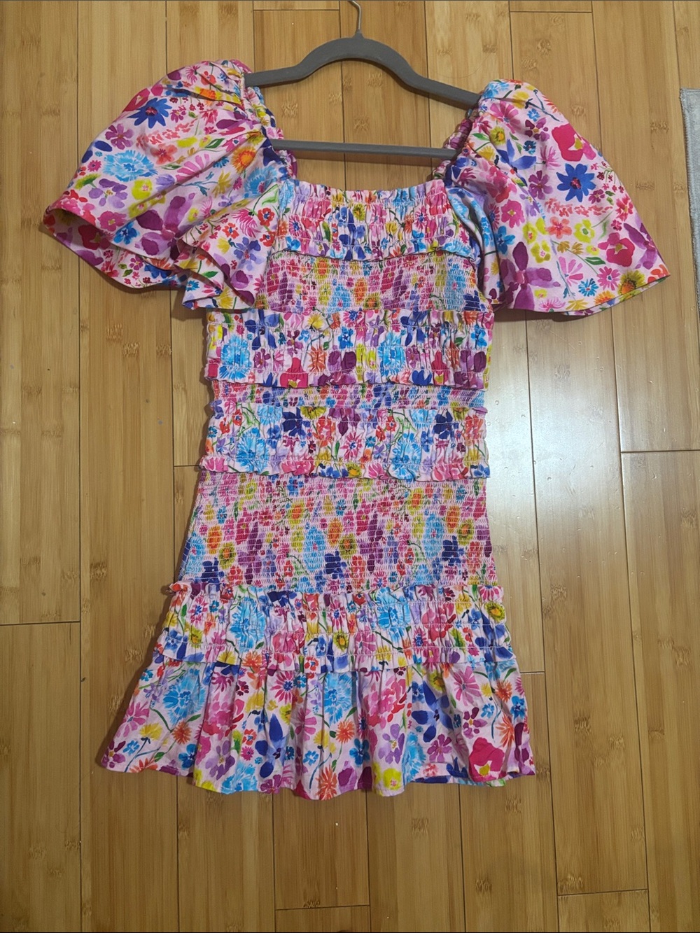 Floral Smocked Mini Dress in Pink